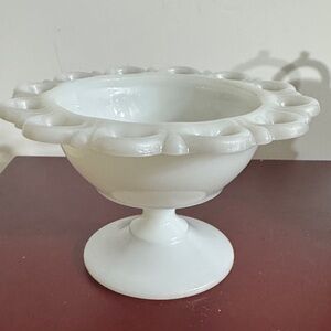 Vintage Mini Milk Glass Pedestal Decorative Dish Elegant White Pedestal Bowl